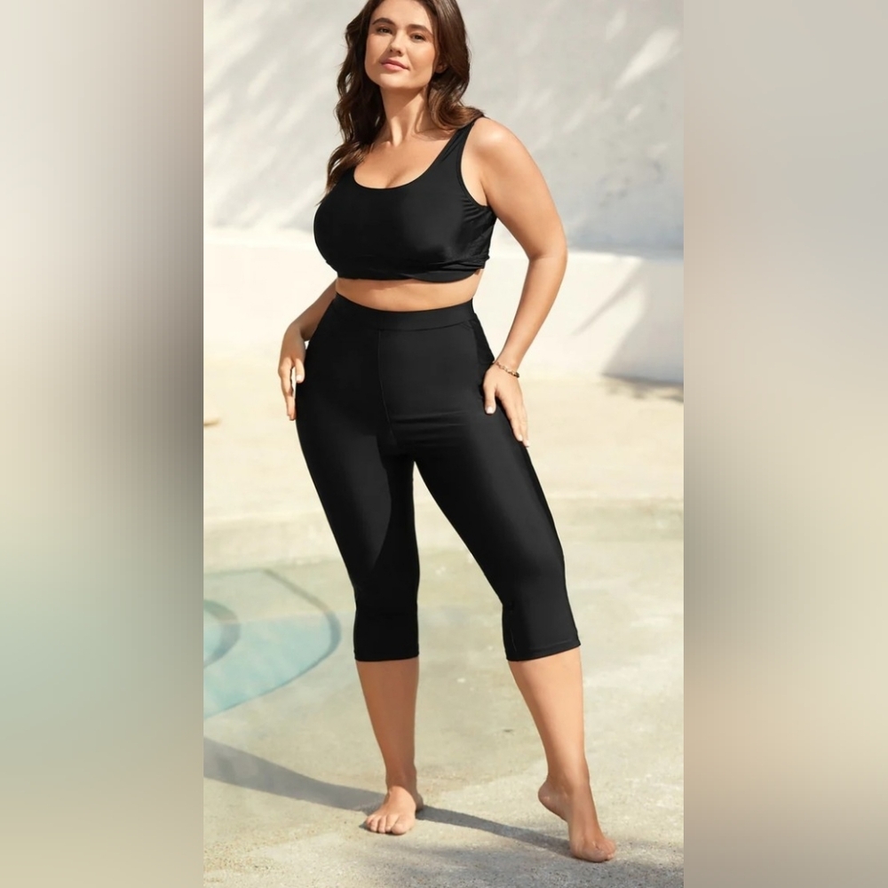 Bloom Chic Black High-Waist Capri Swim Pants Size 22/24